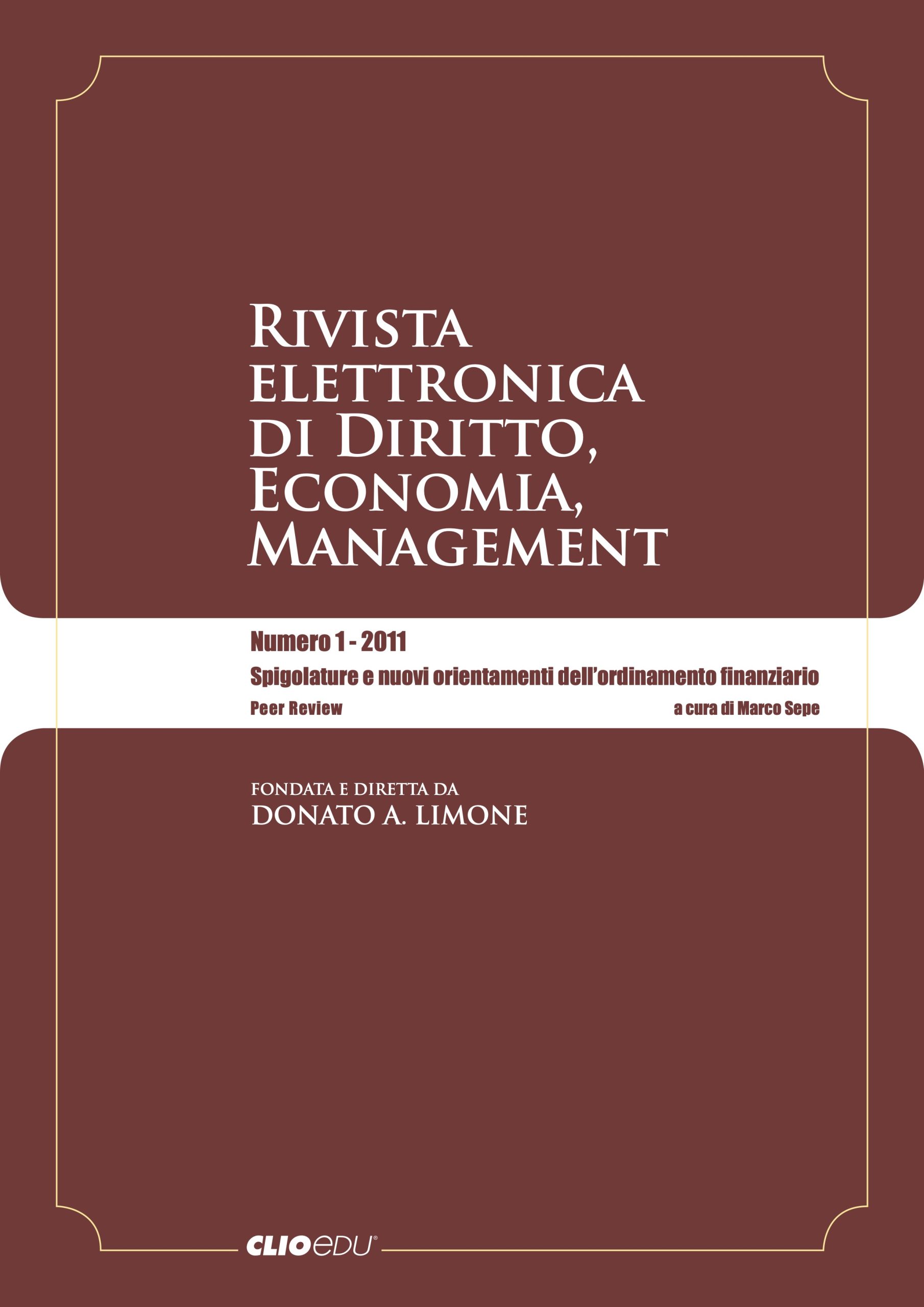 N. 2011/1 - Rivista elettronica di Diritto, Economia, Management