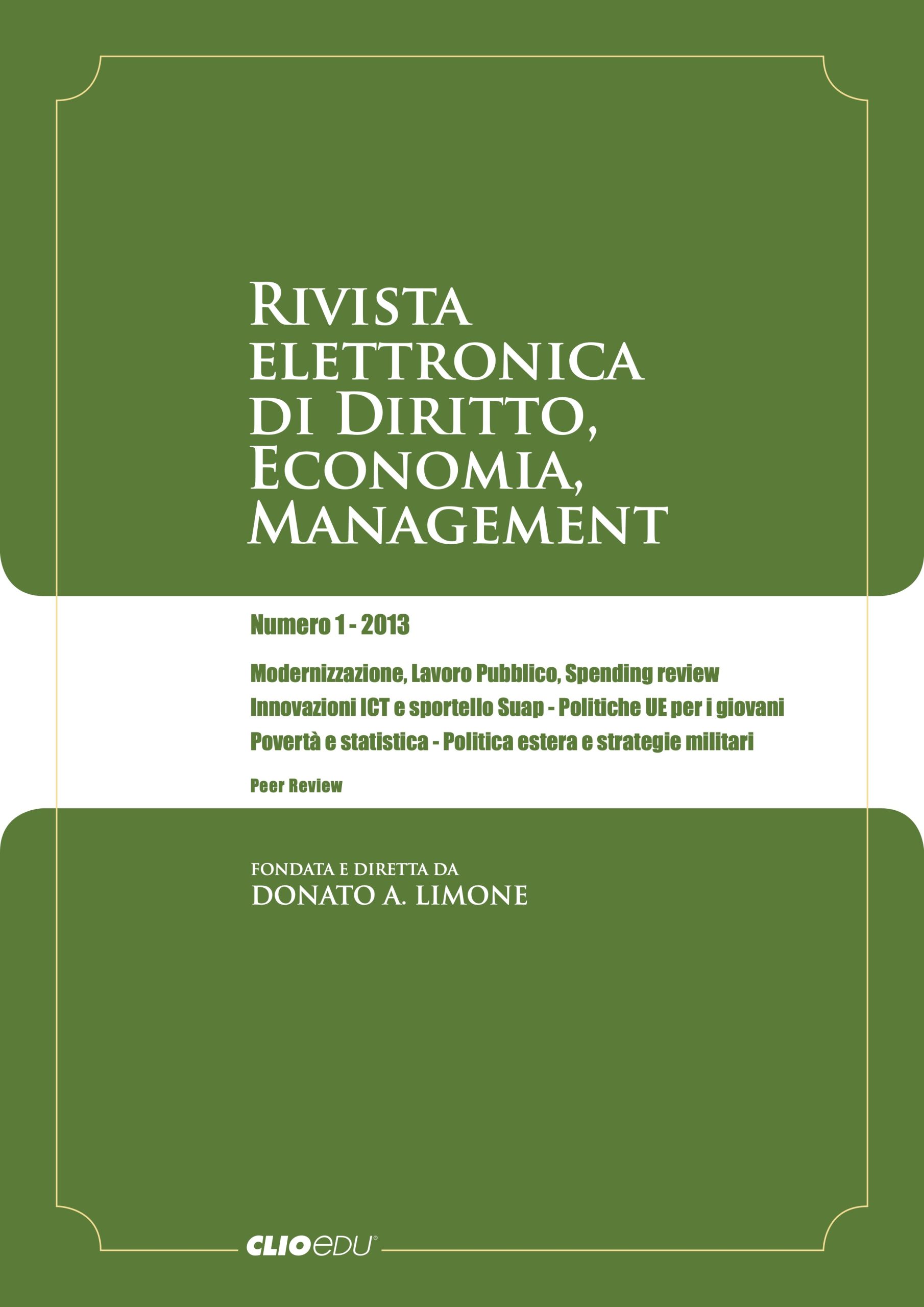 N. 2013/1 - Rivista elettronica di Diritto, Economia, Management