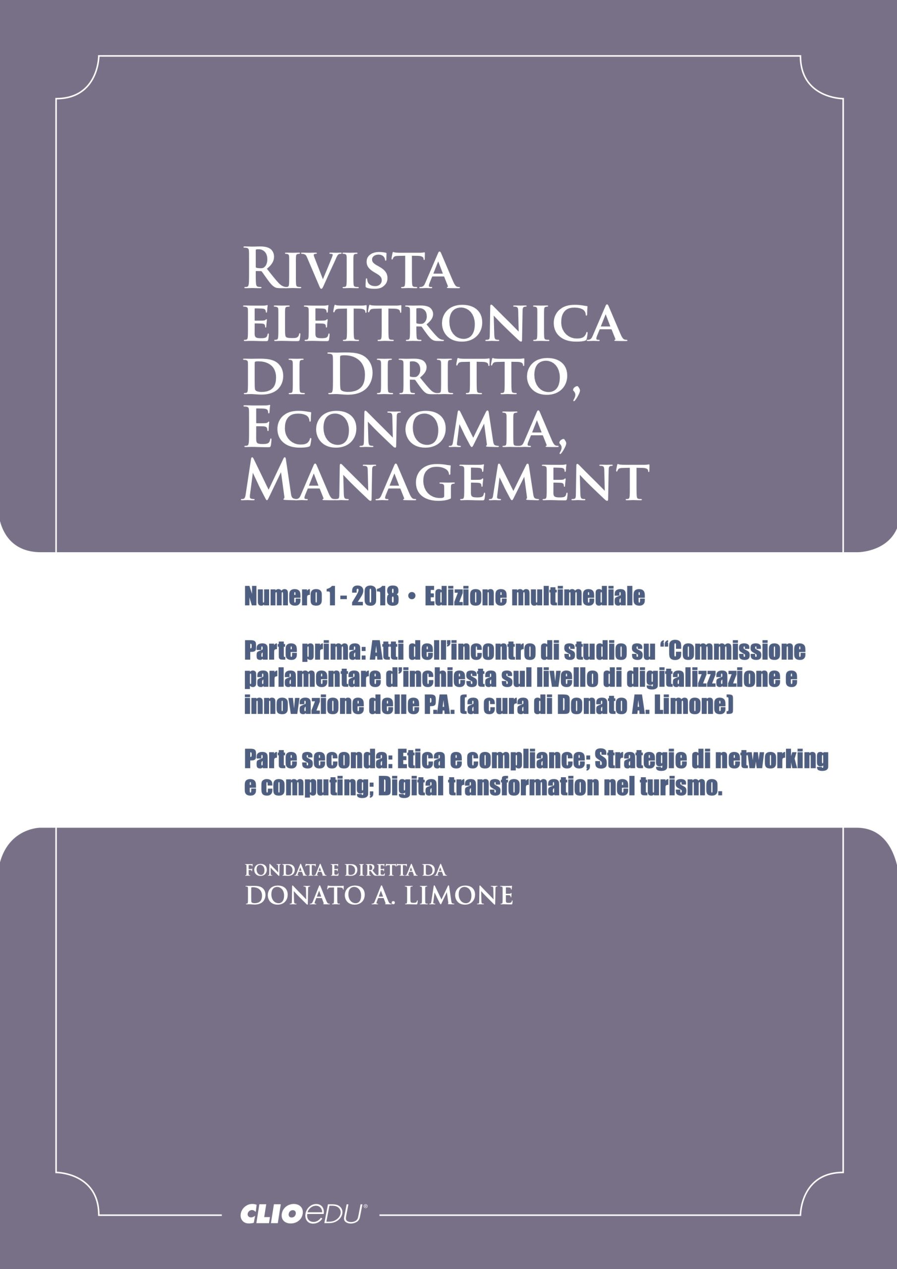 N. 2018/1 - Rivista elettronica di Diritto, Economia, Management