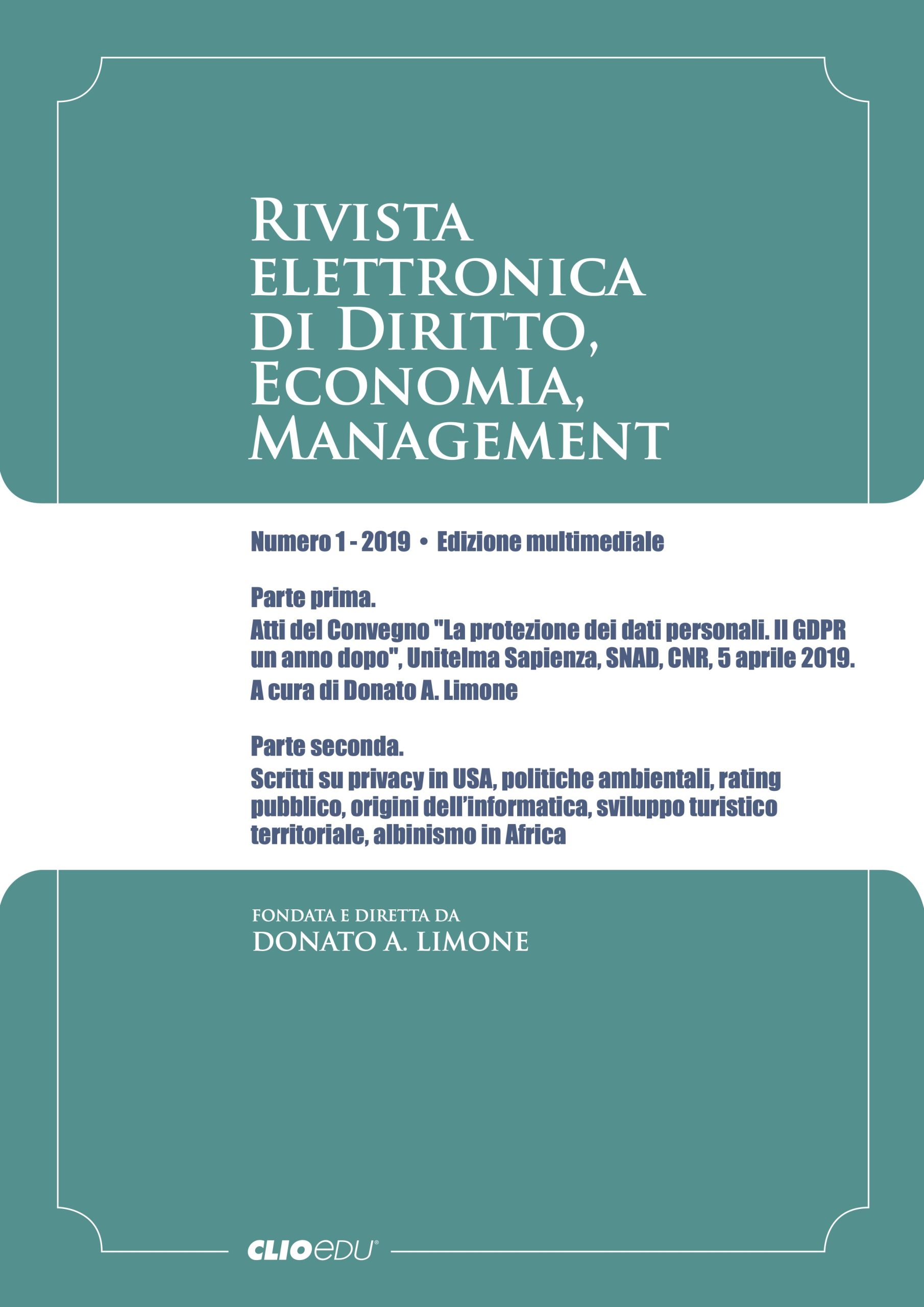 N. 2019/1 - Rivista elettronica di Diritto, Economia, Management