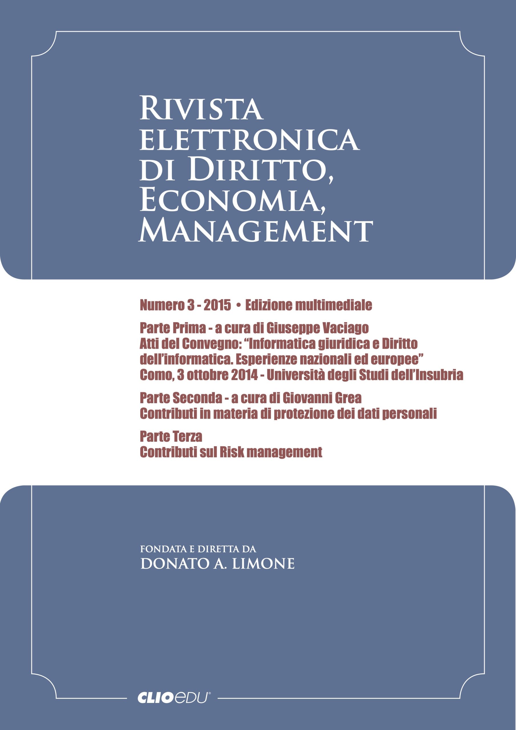 N. 2015/3 - Rivista elettronica di Diritto, Economia, Management