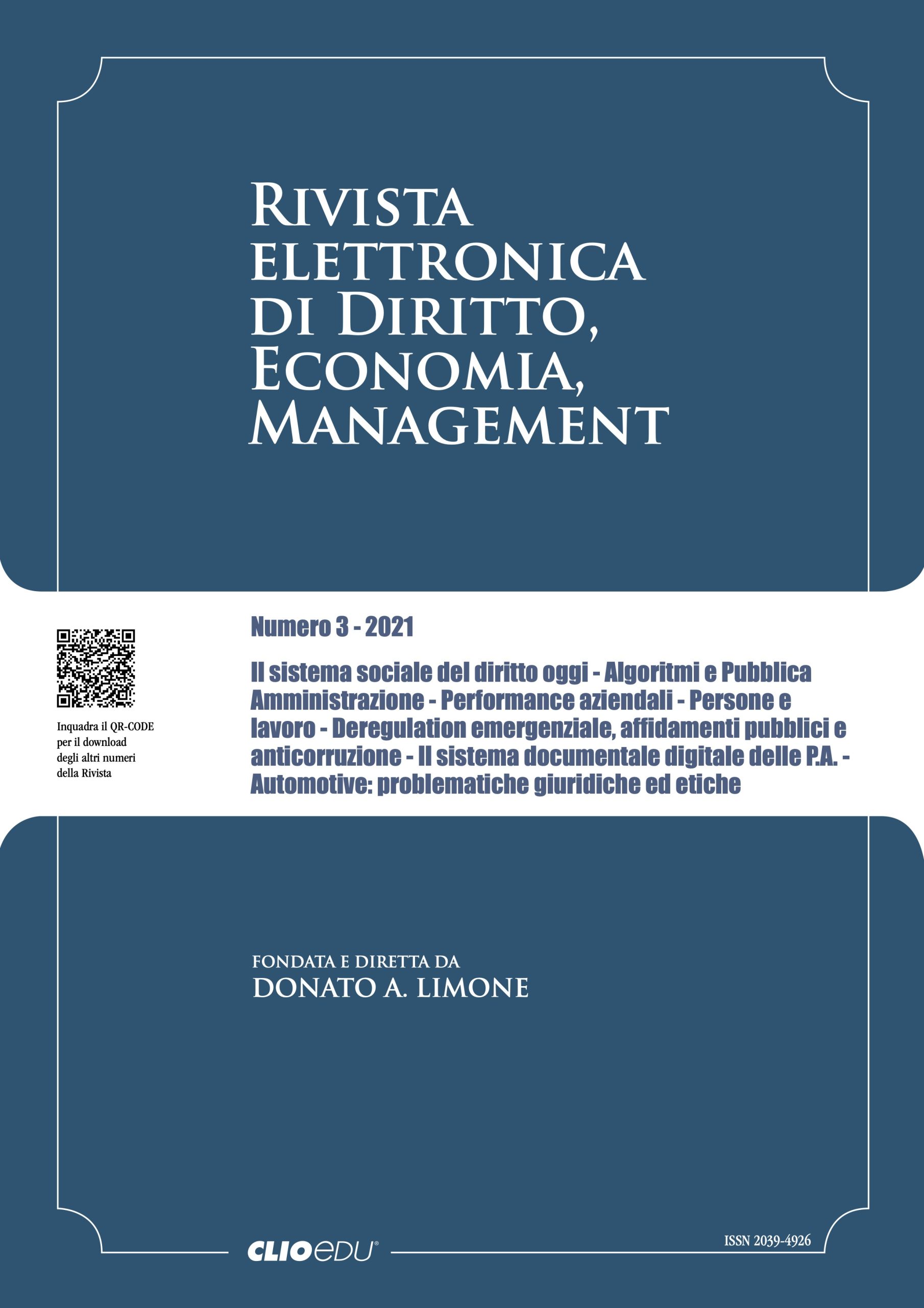 N. 2021/3 - Rivista elettronica di Diritto, Economia, Management